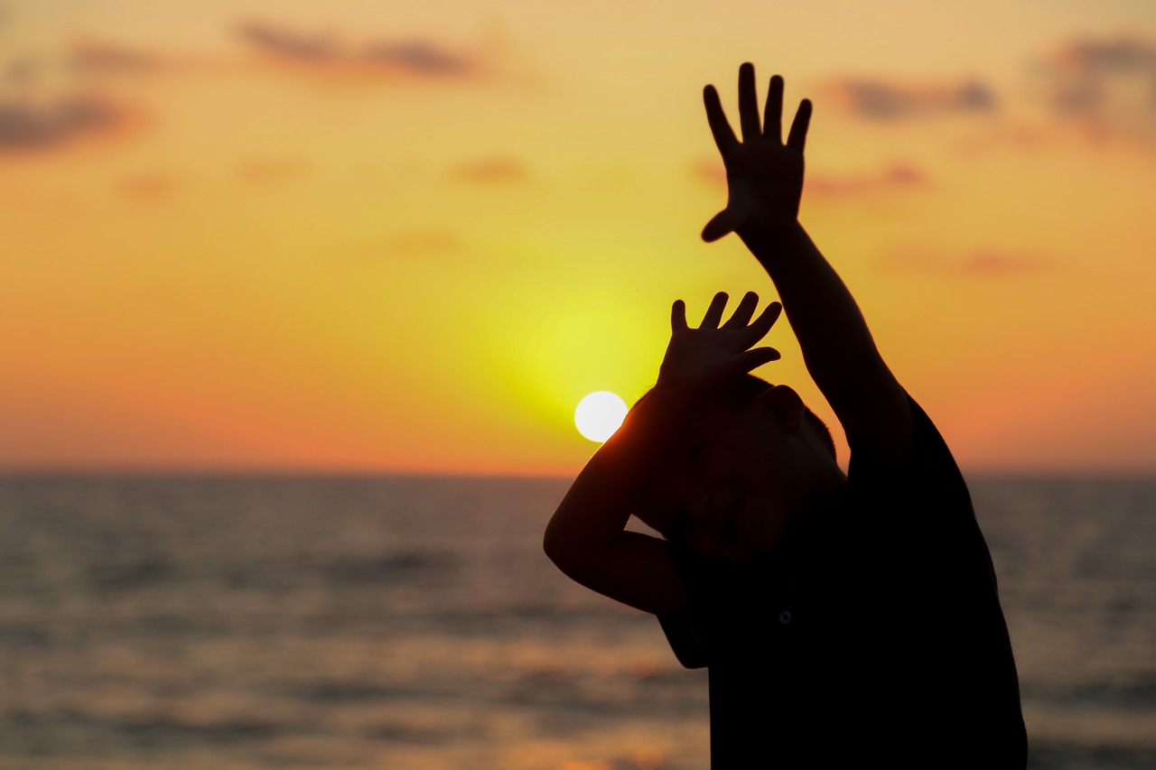 child silhouette sunset free photo