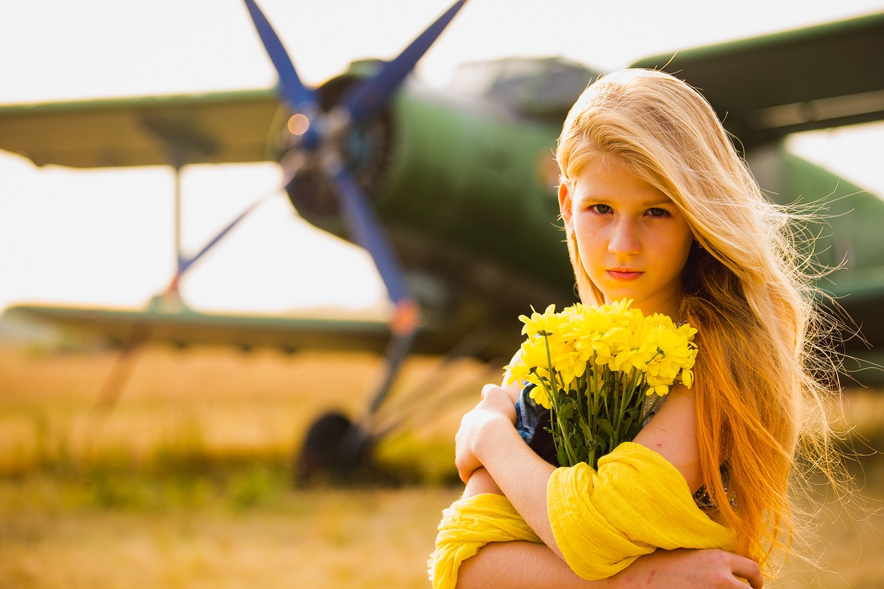 sun aircraft girl free photo