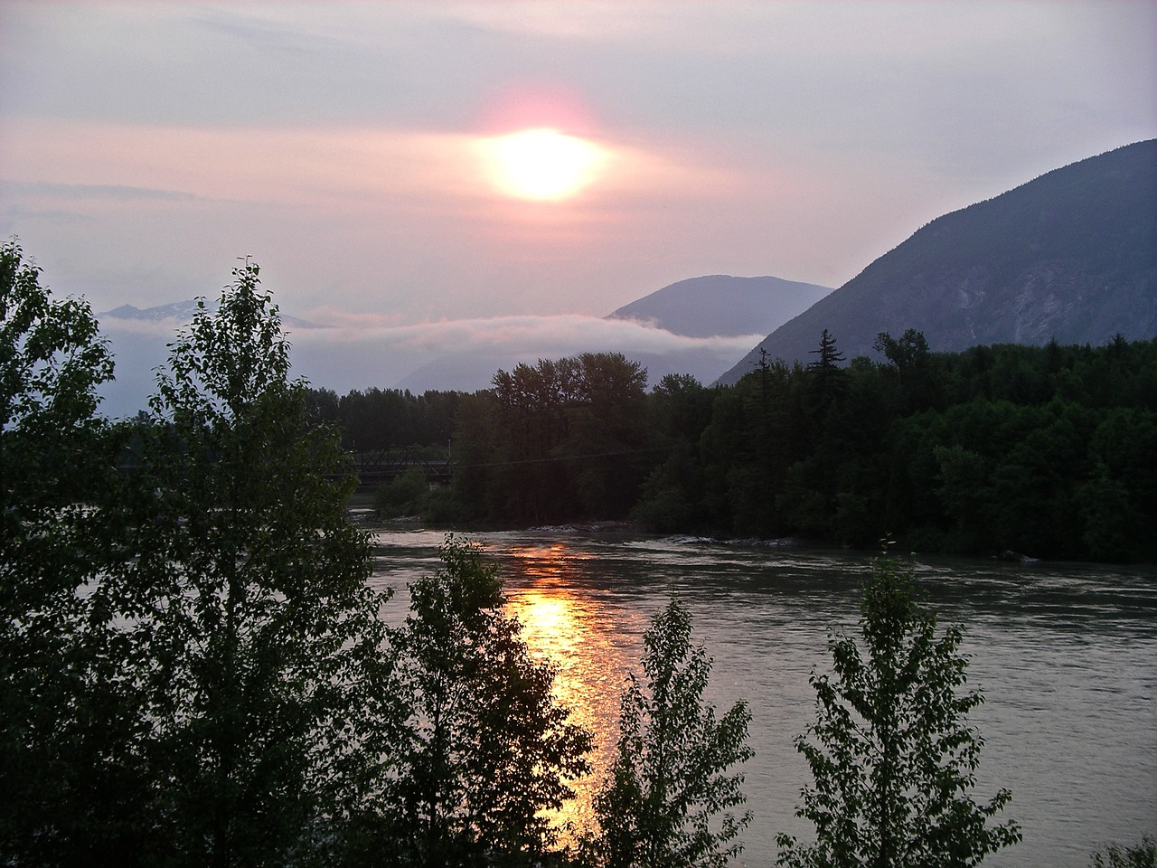 sunset river mountains free photo