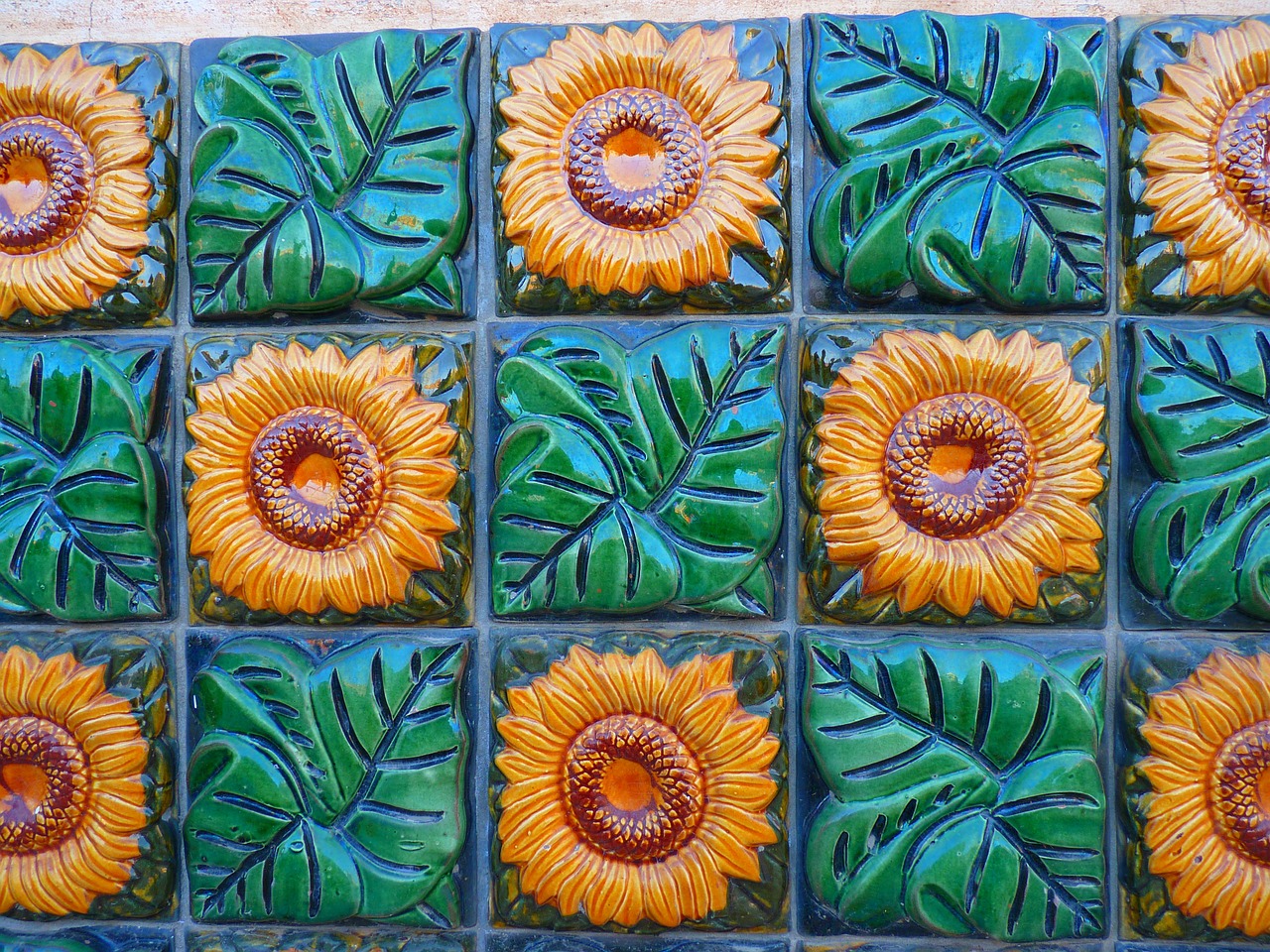 sunflower tile tiles free photo
