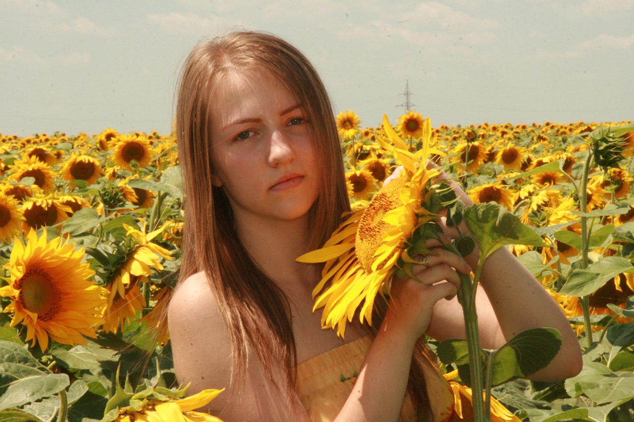 sunflower girl yellow free photo