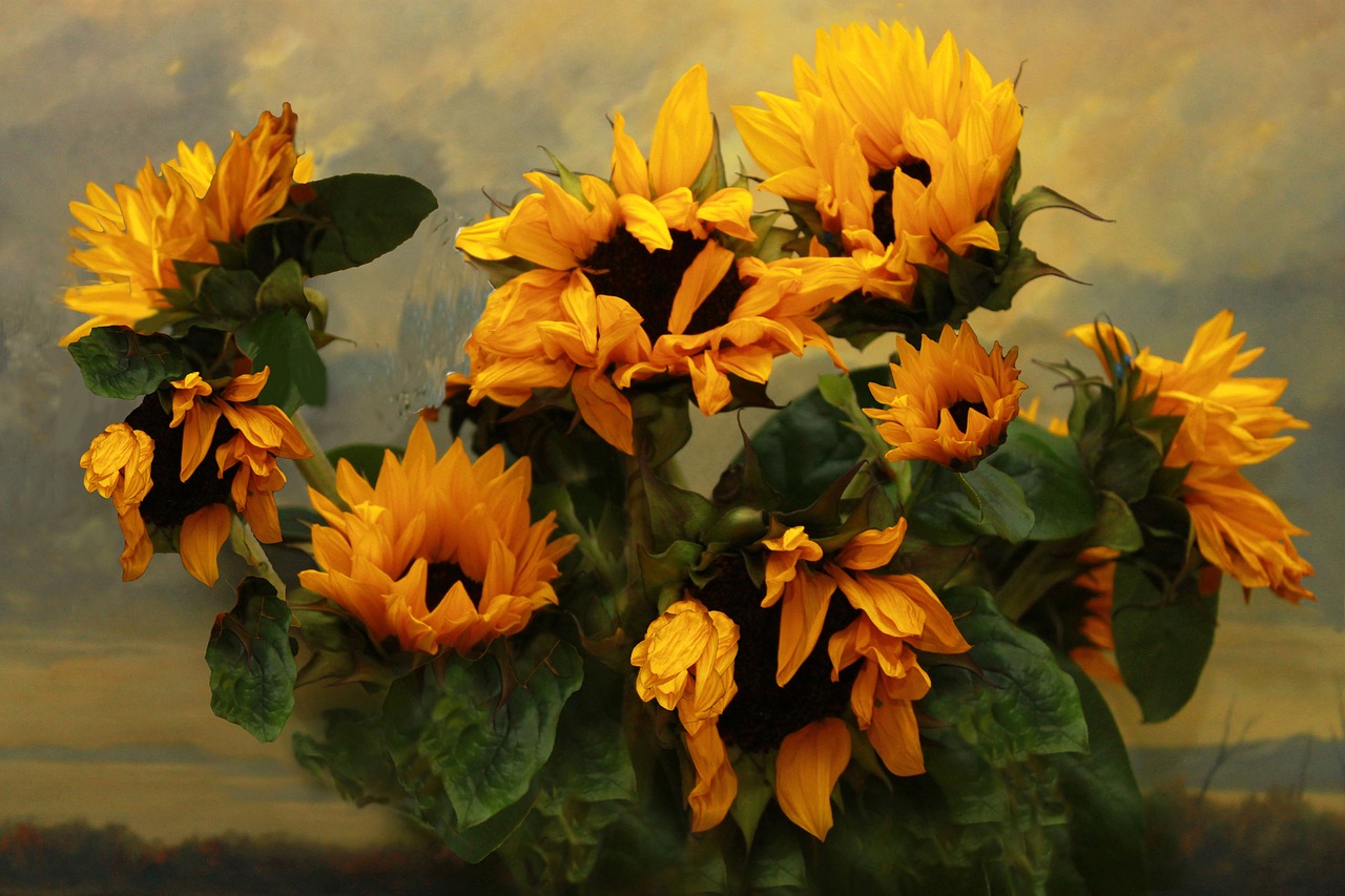 sunflowers  against  painting free photo