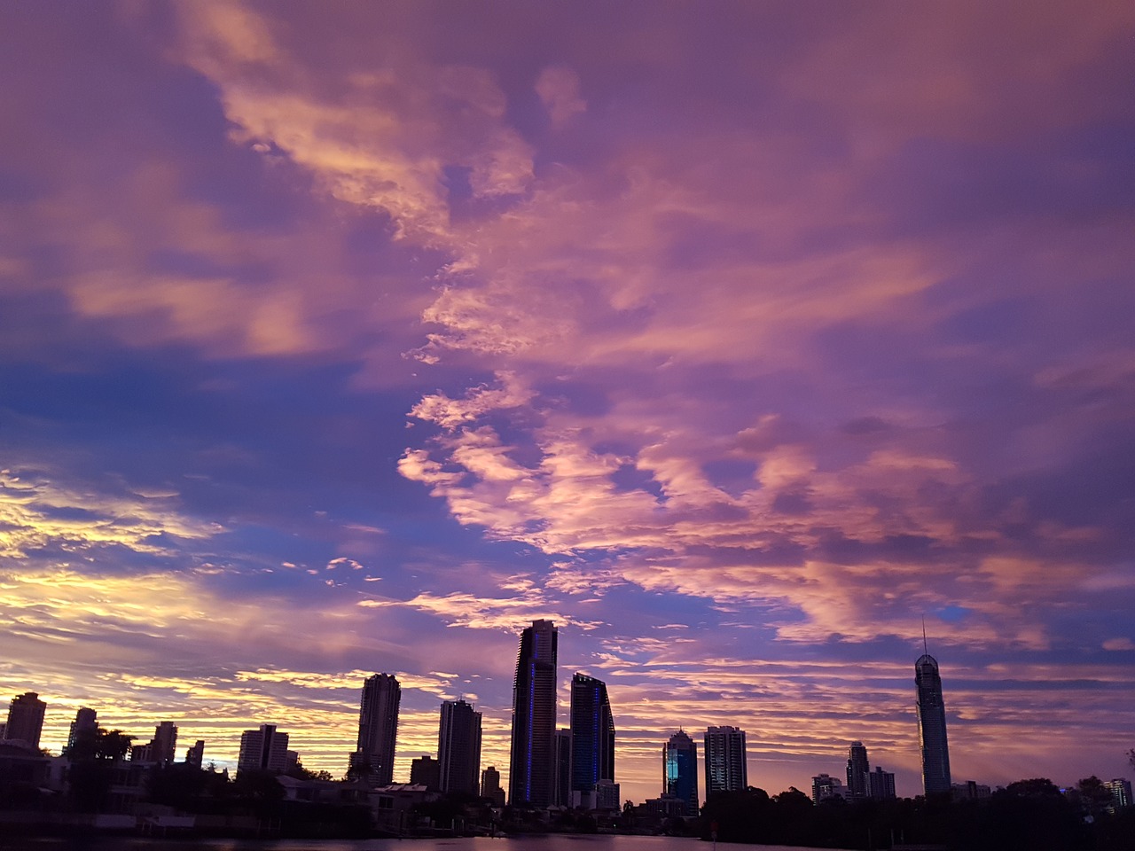 sunrise purple city free photo