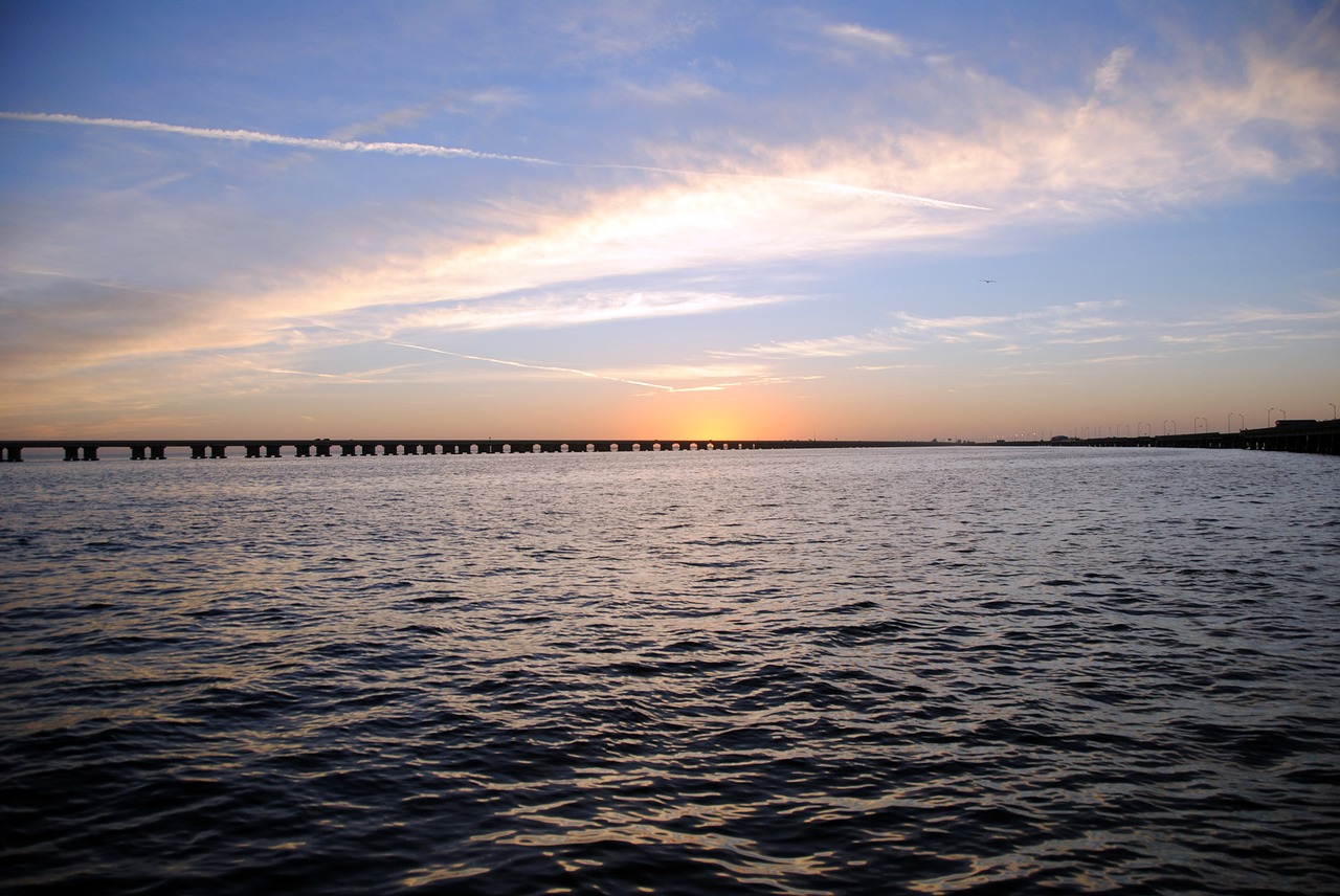 sunrise tampa bay bridge free photo