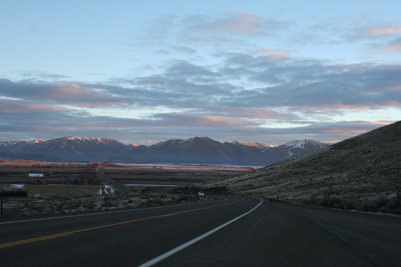 sunrise mountains highway free photo