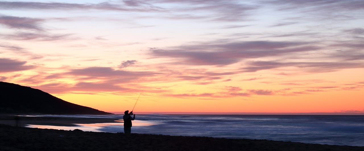 sunrise fisherman scenic free photo