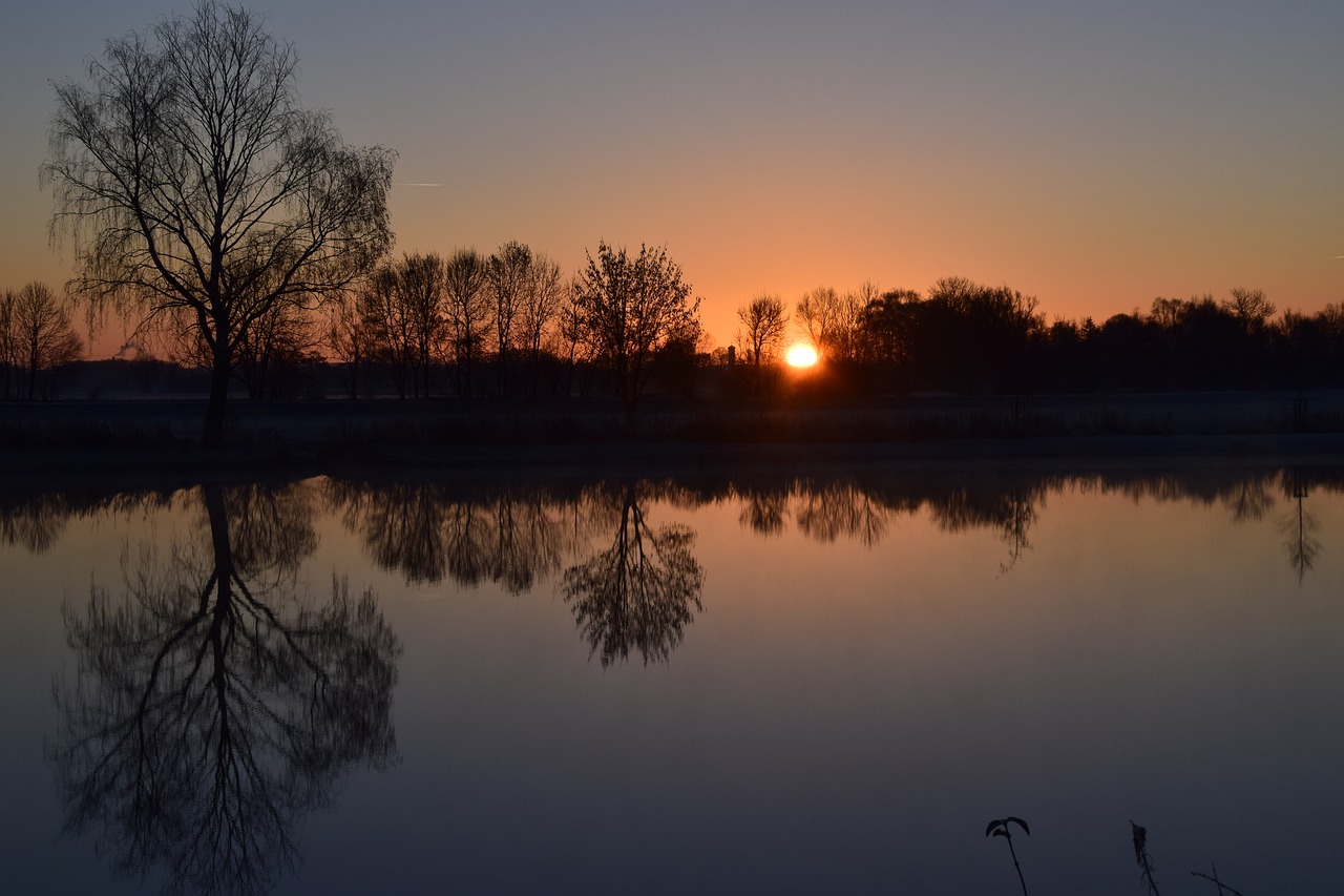 sunrise lake nature free photo