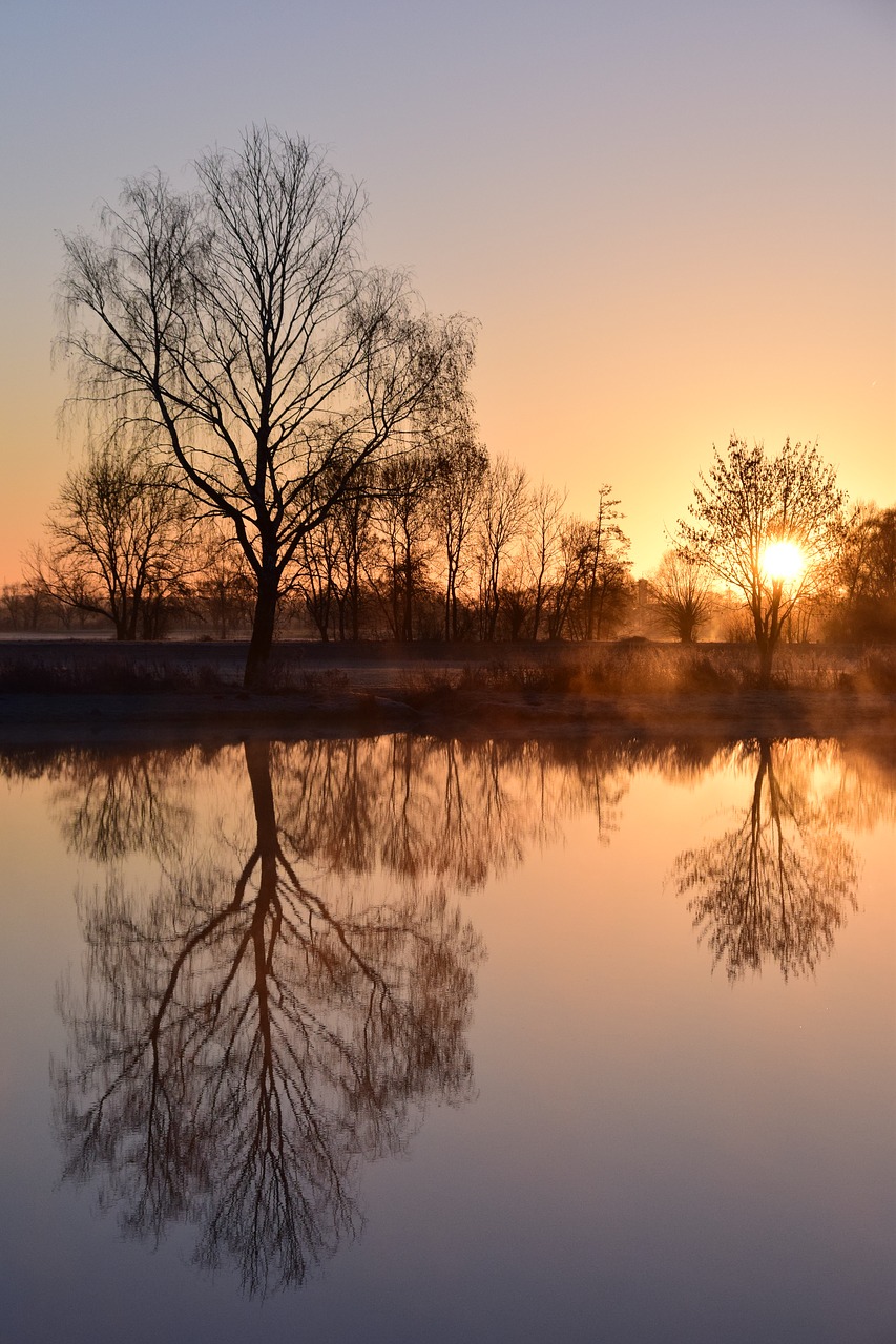 sunrise lake nature free photo