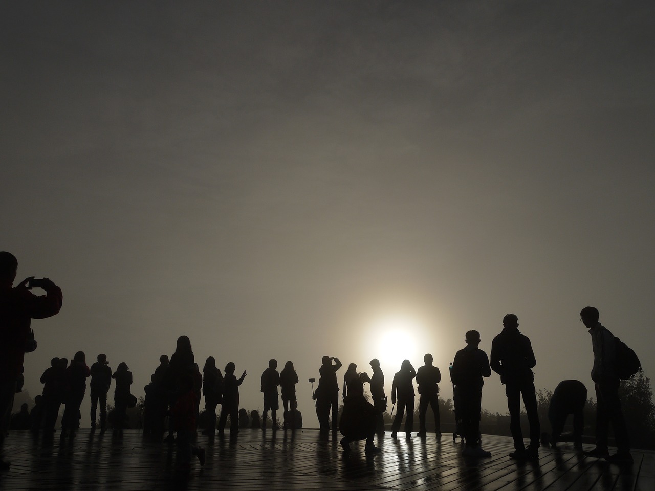 sunrise the crowd backlighting free photo