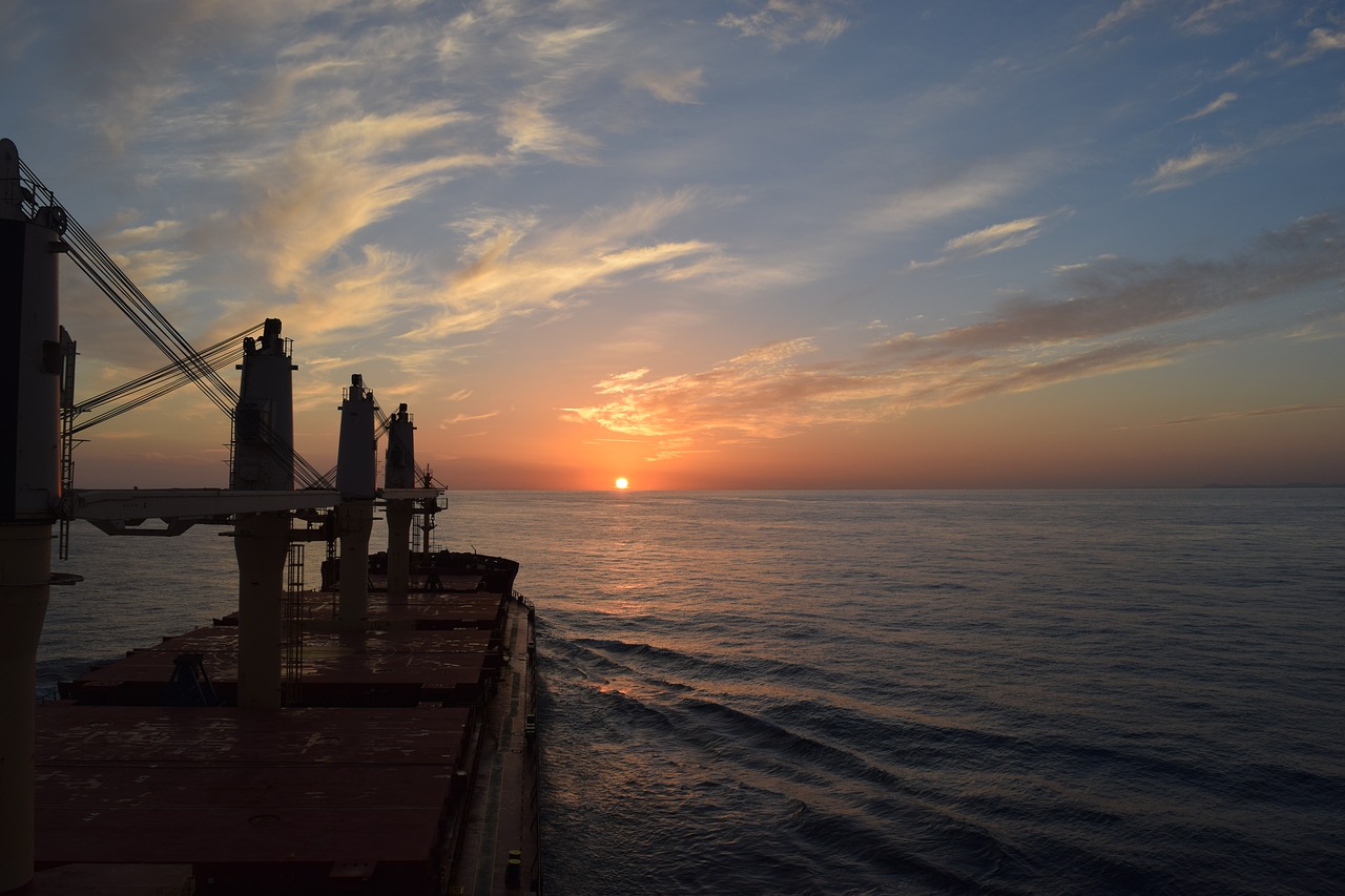 sunrise ship sea free photo