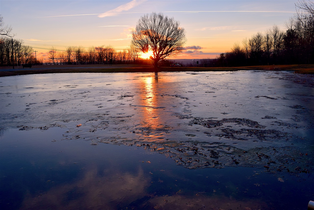 sunrise ice pond free photo