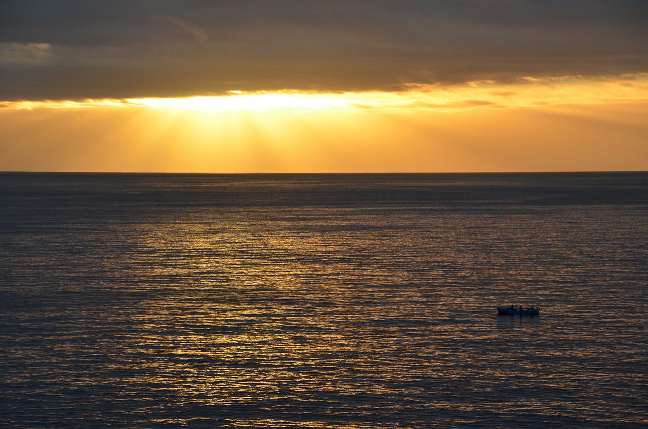 sunrise sea ship free photo