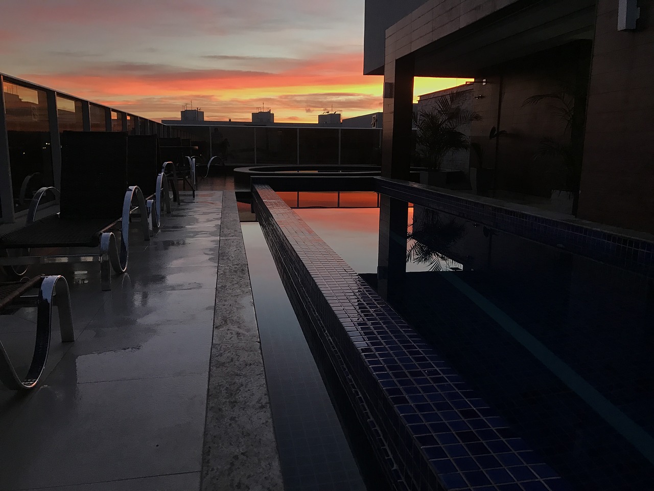 sunrise building pool free photo