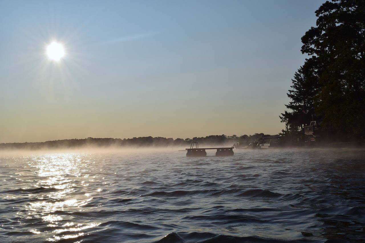 sunrise lake mist free photo