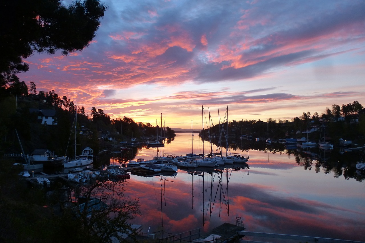 sunrise fjord asker free photo