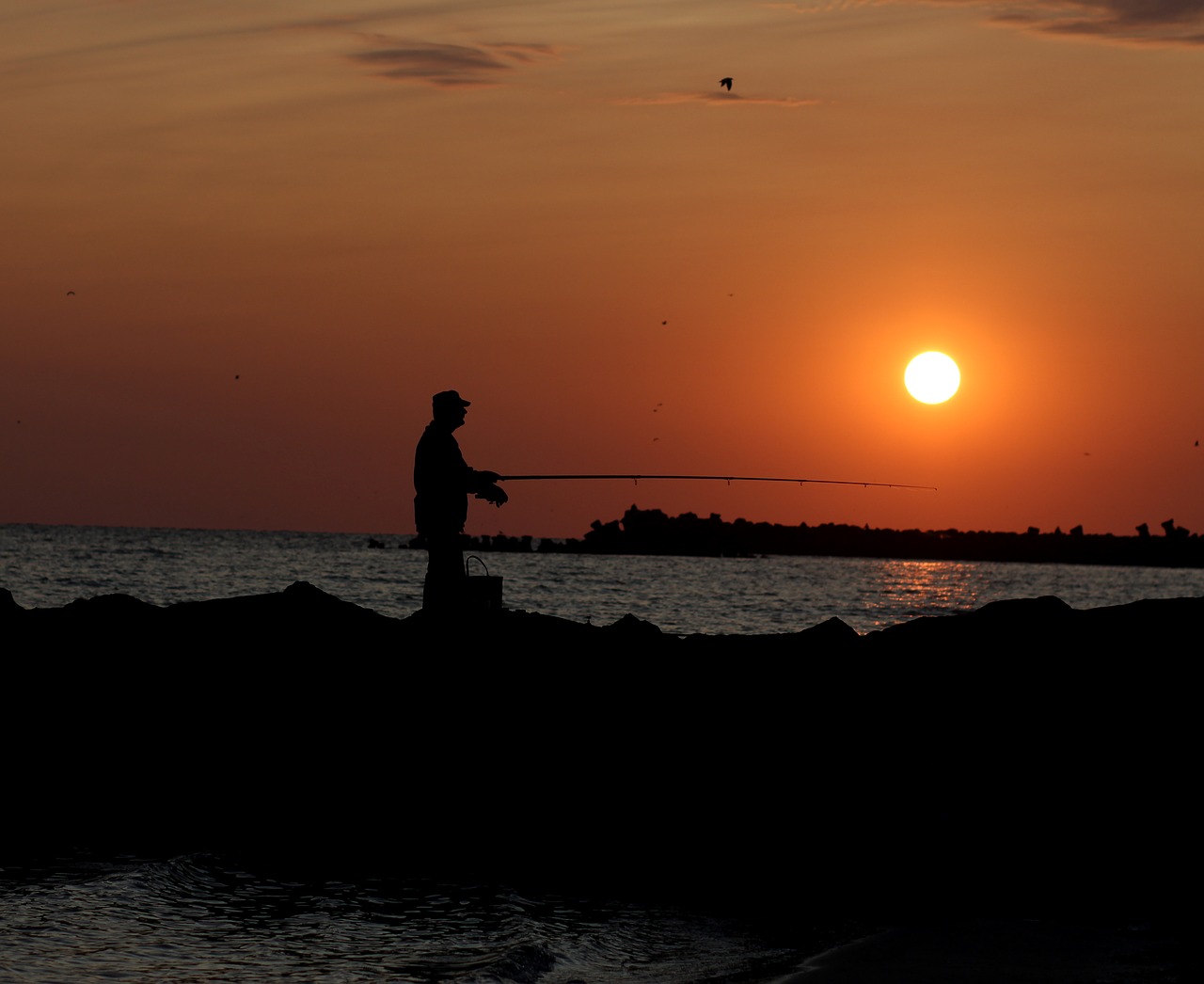 sunrise fisherman sun free photo