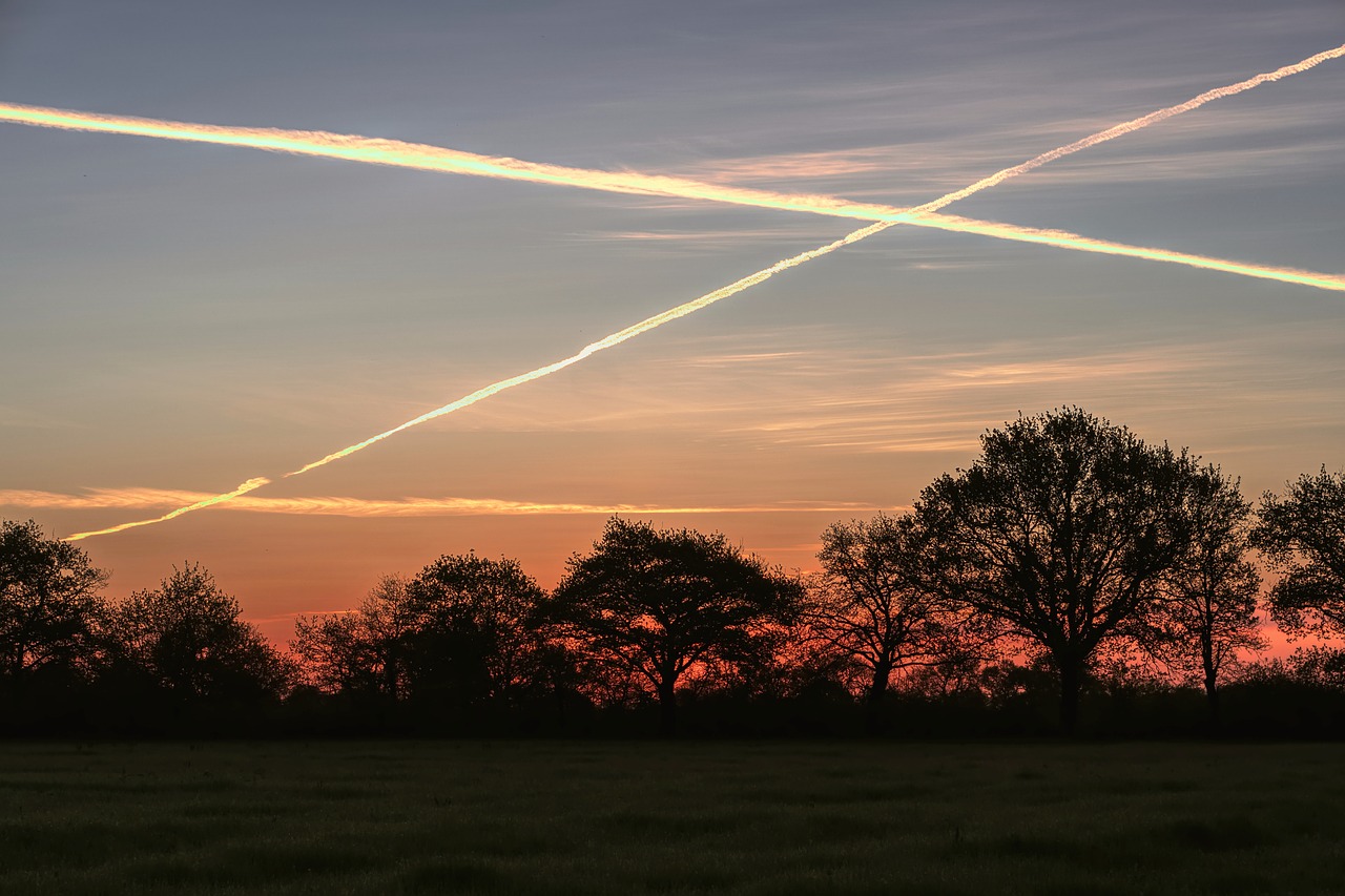 sunrise  chemtrails  clouds free photo