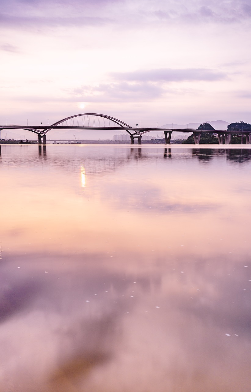sunrise  bridge  river free photo