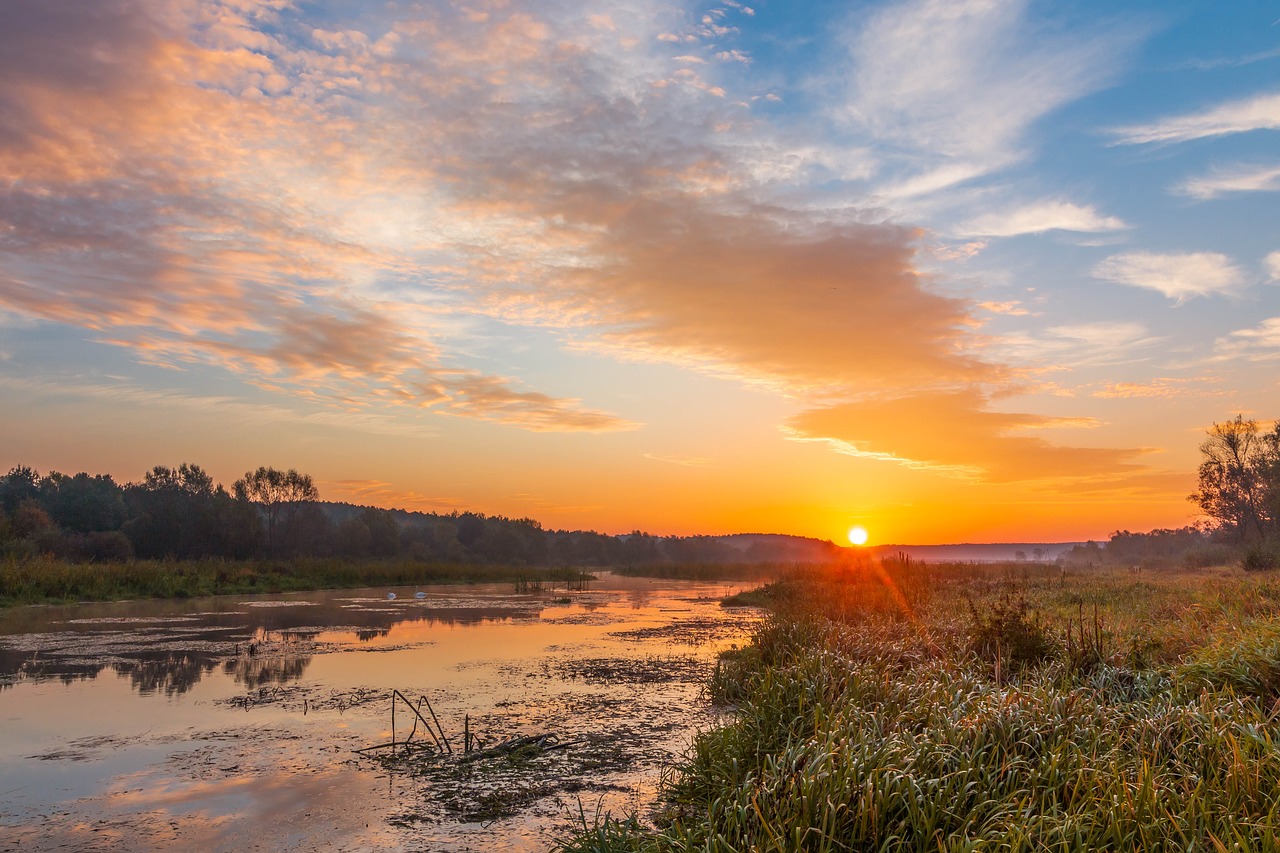 sunrise  river  sky free photo