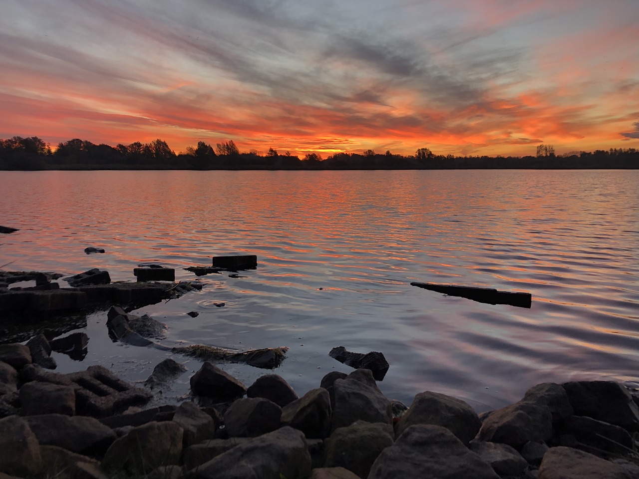 sunrise  east frisia  lake free photo