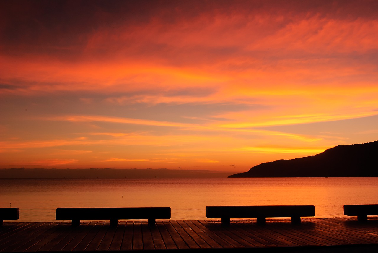 sunrise  seascape  silhouette free photo