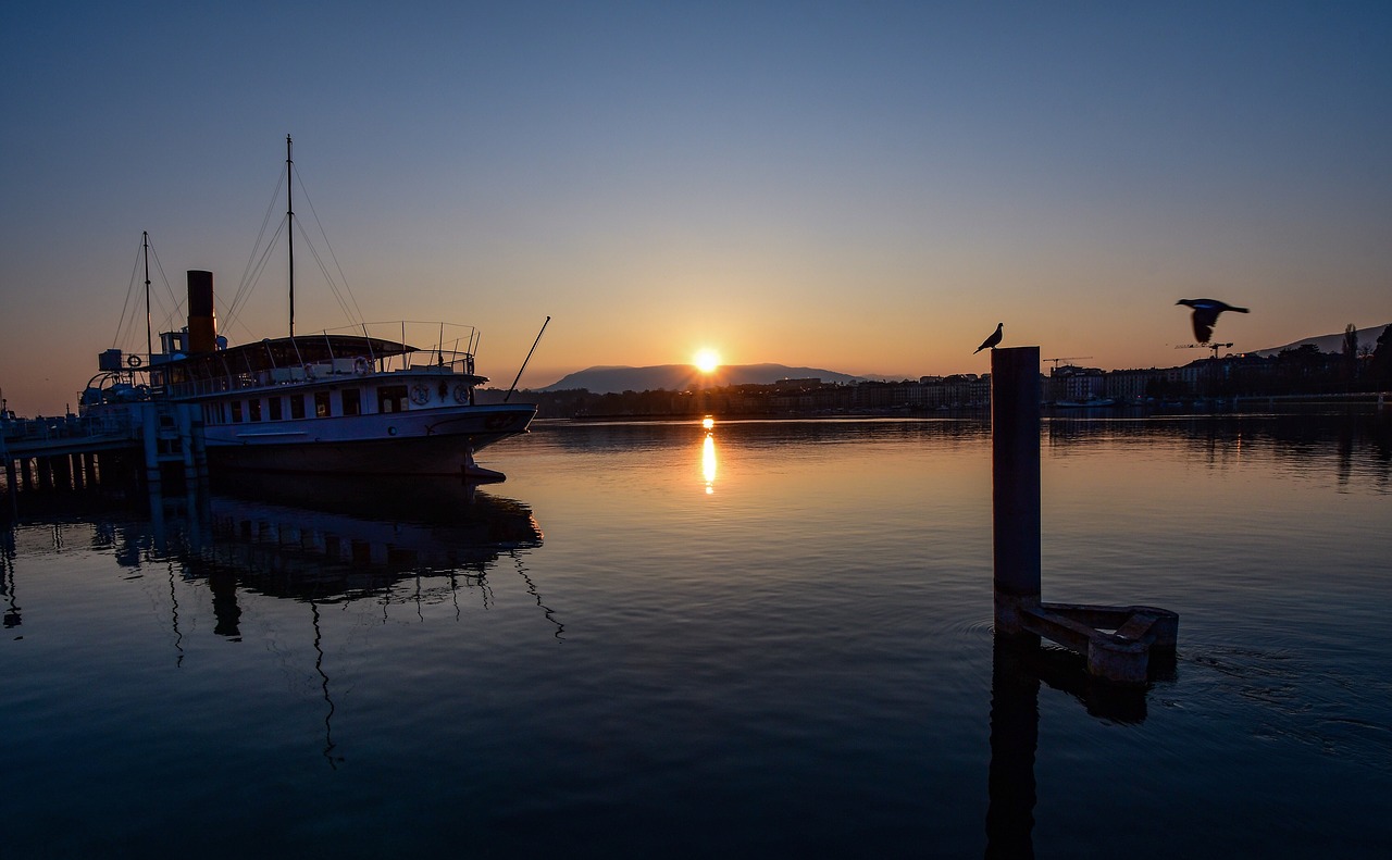 sunrise  reflection  boat free photo