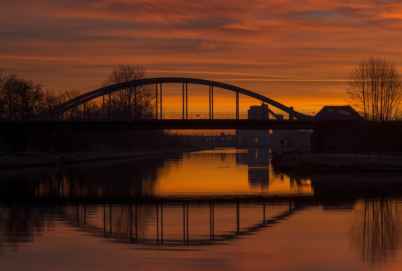 sunrise  reflection  bridge free photo