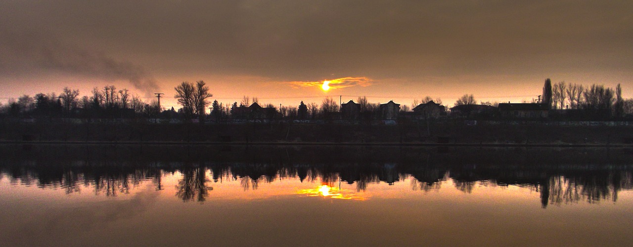 sunrise lake suburbia free photo