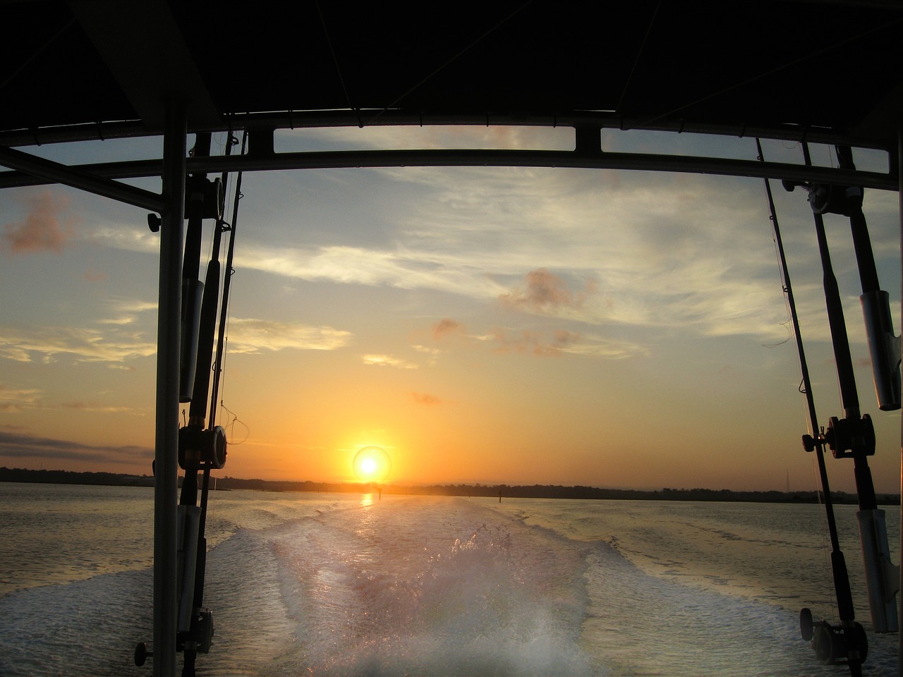 sunrise fishing boat free photo