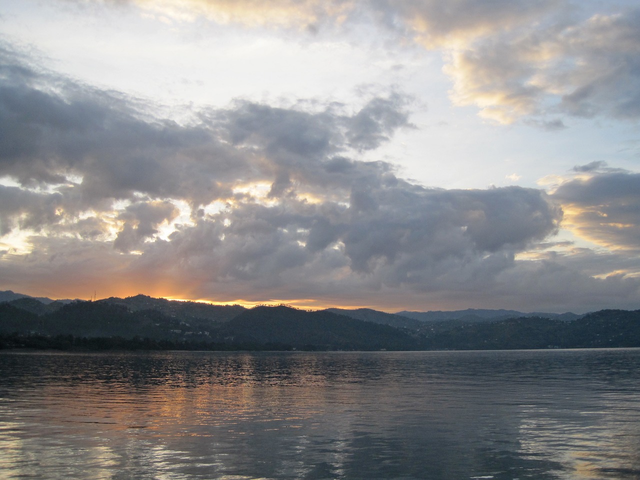 sunrise over lake lake water kivu free photo