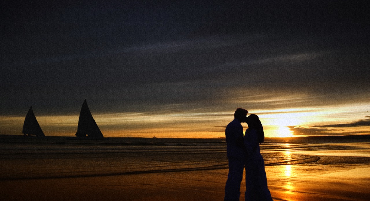 sunset kiss love free photo