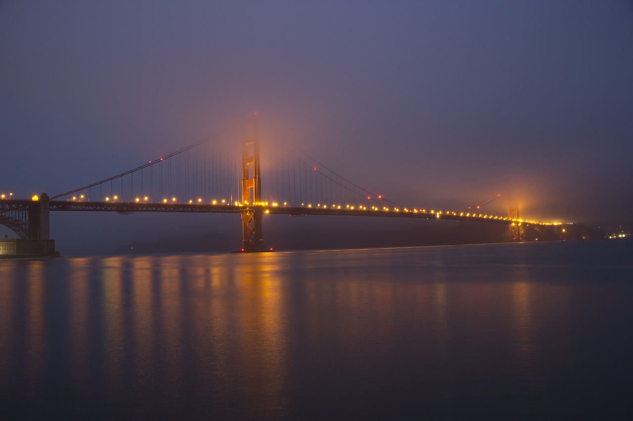 sunset golden gate bridge fog free photo