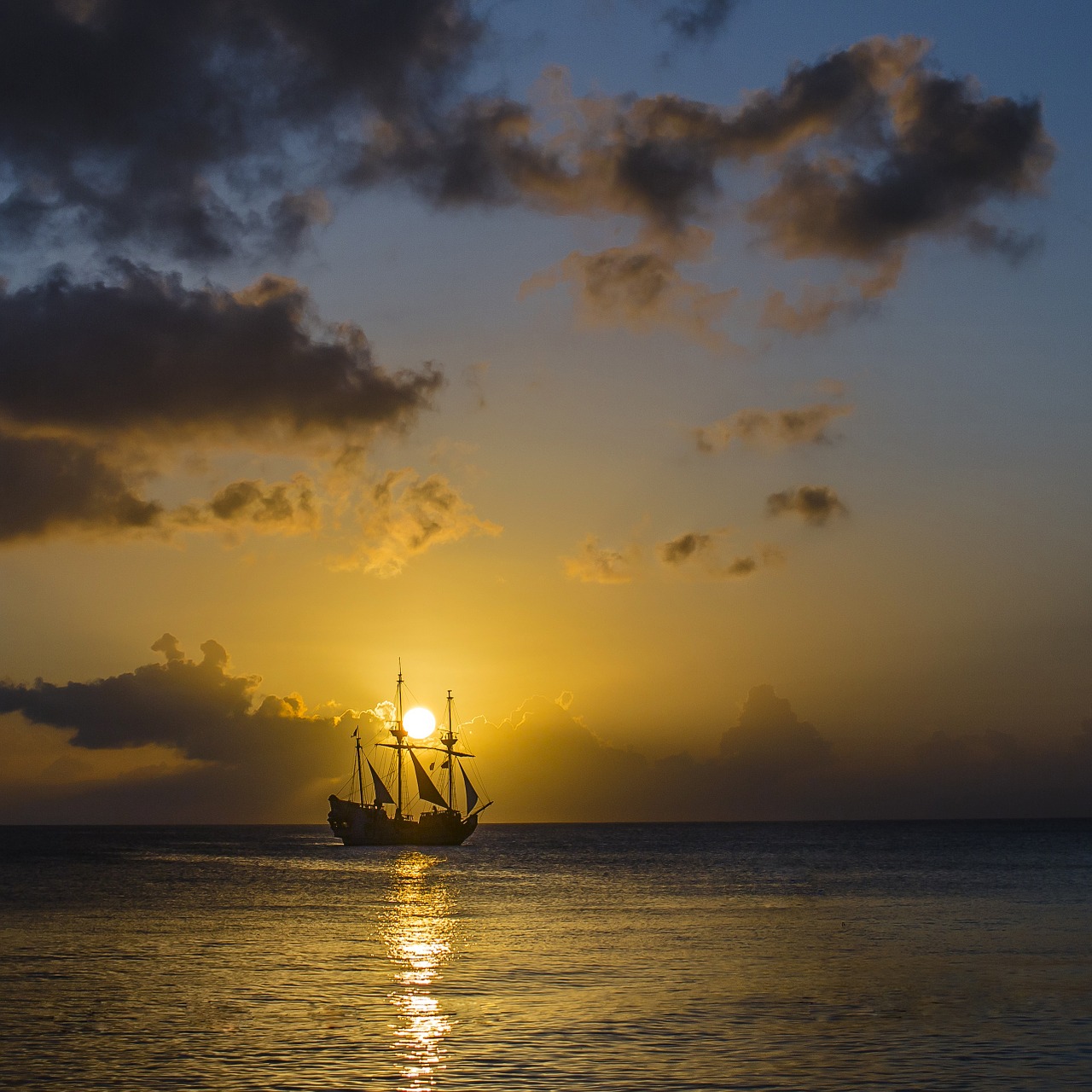 sunset island ship free photo