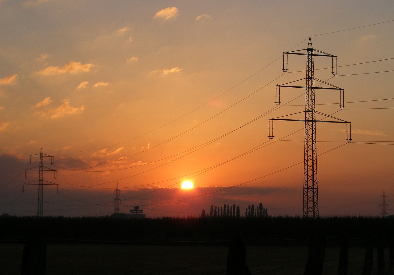 sunset field strommast free photo