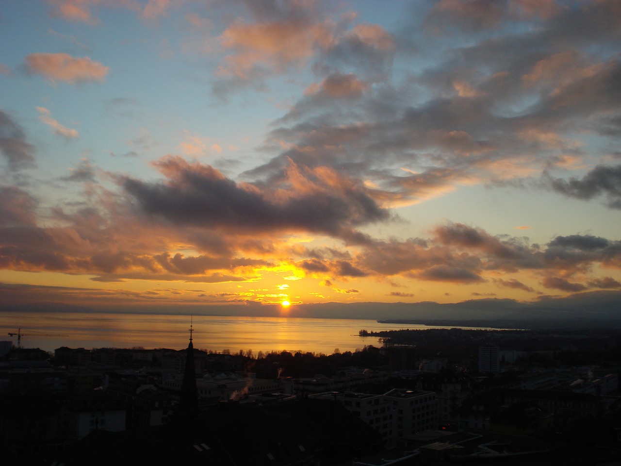 sunset lake geneva lausanne free photo