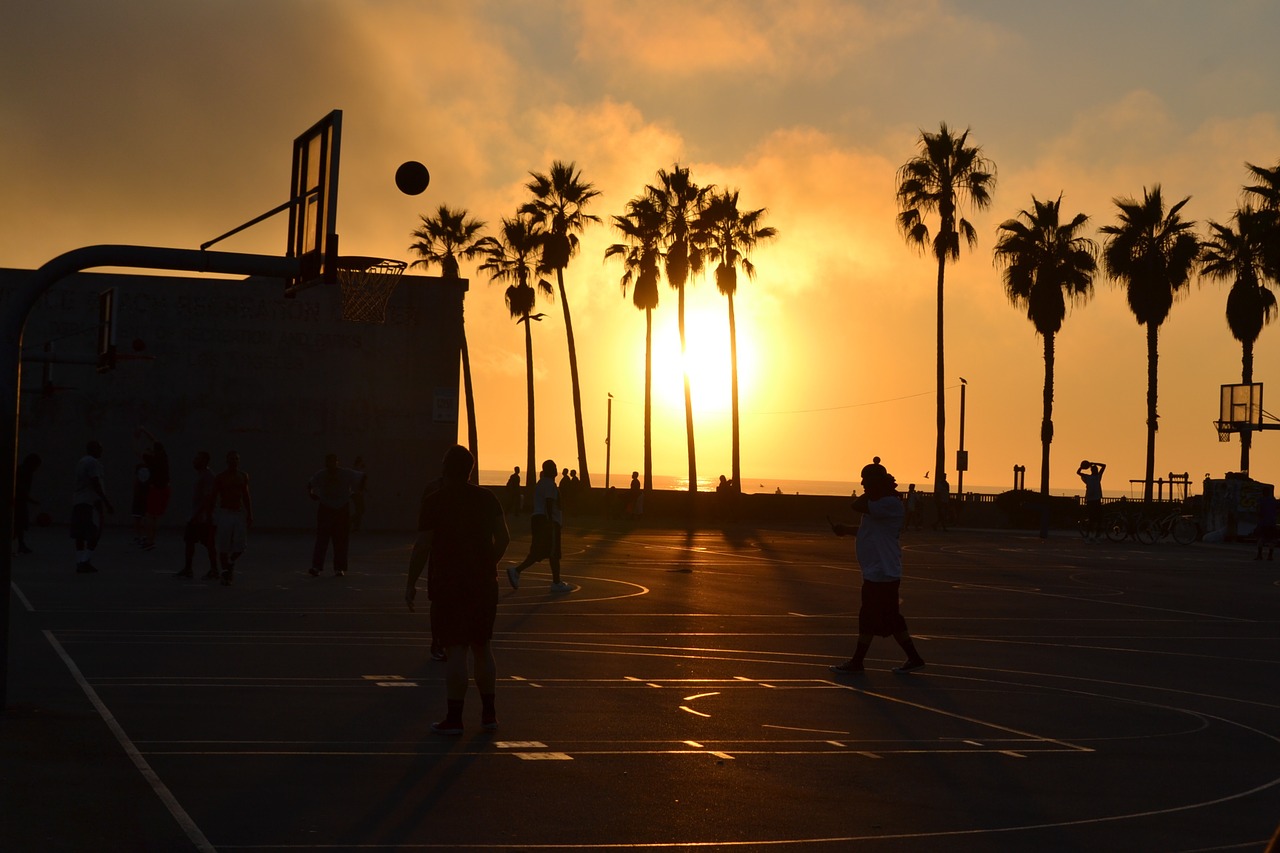 sunset basketball basketball court free photo