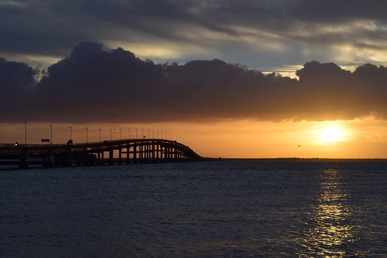 sunset bridge sky free photo