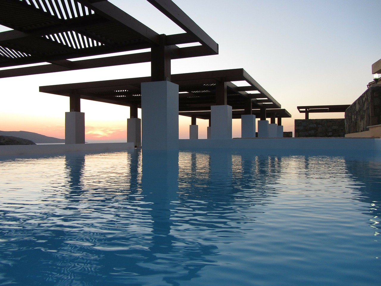 sunset swimming pool hotel free photo