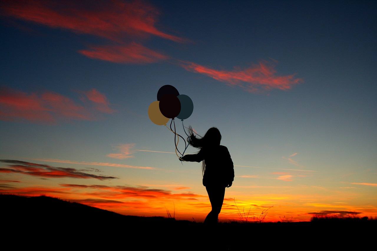 sunset girl balloon free photo