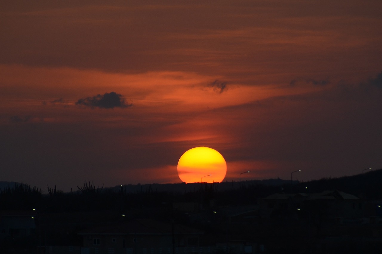 sunset big mountain curacao free photo