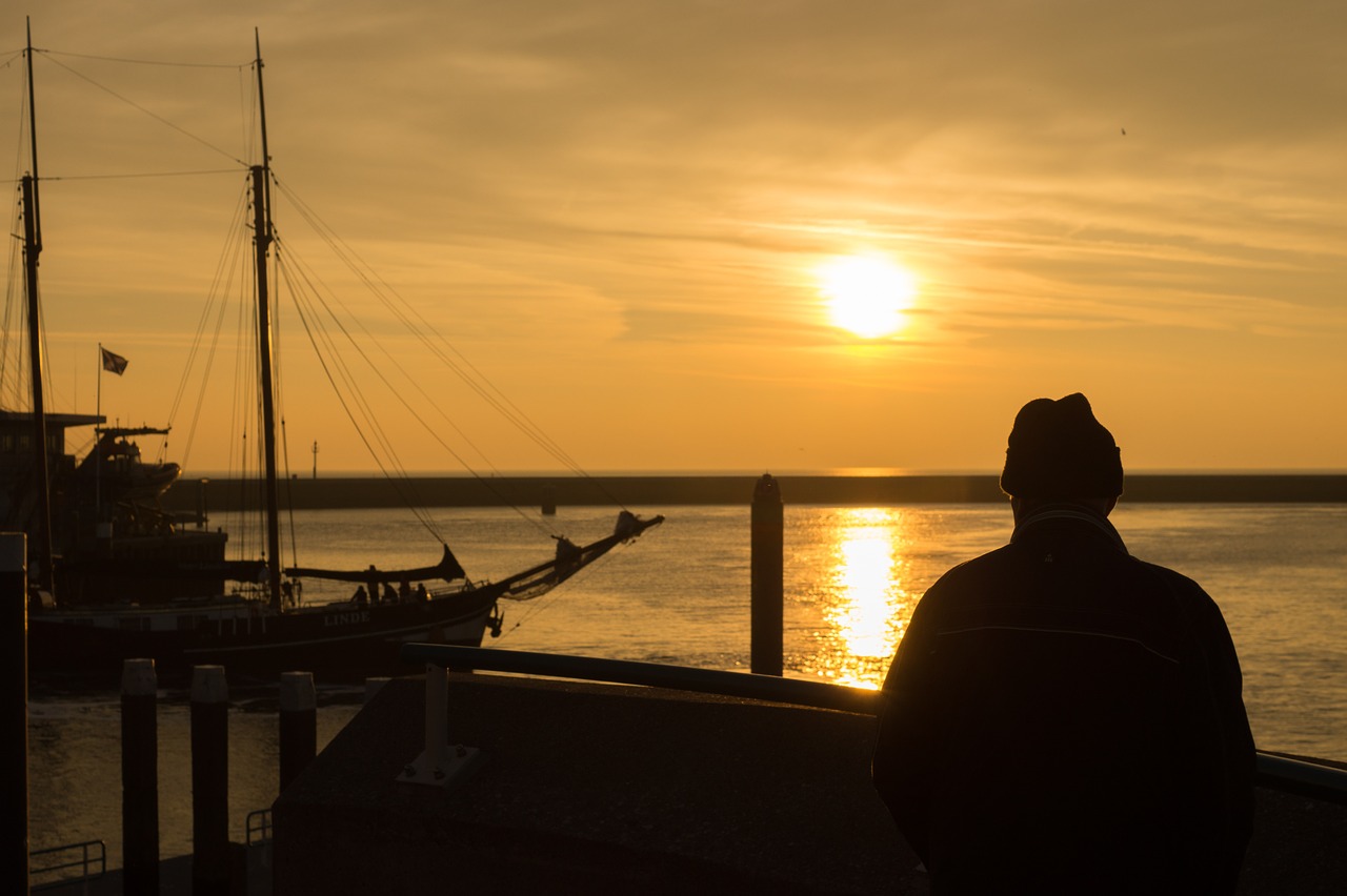 sunset watching man free photo