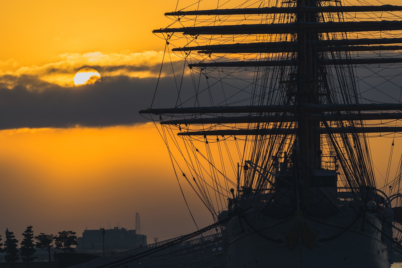 sunset sailing ship superstructure free photo
