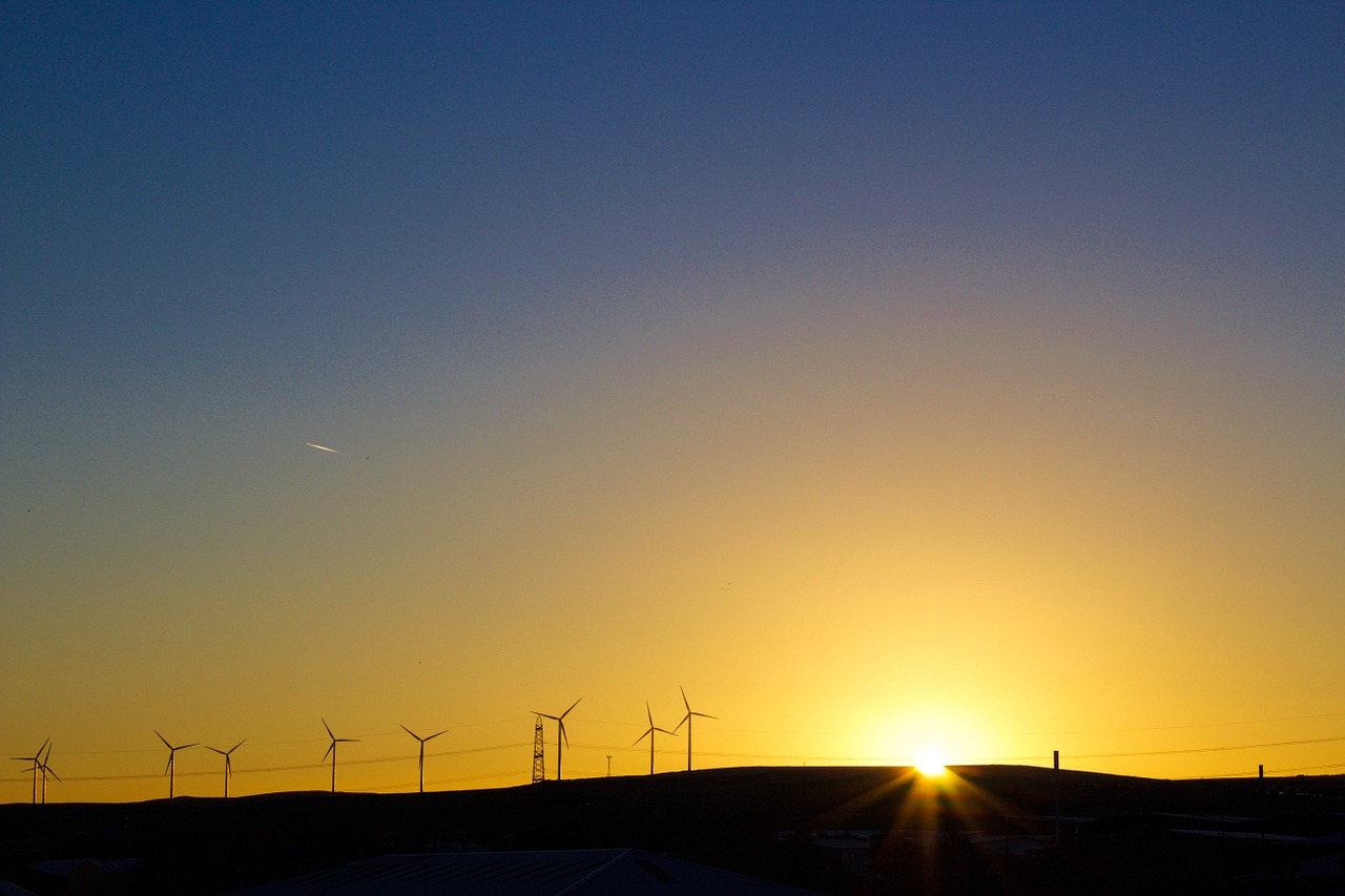 sunset windmill landscape free photo