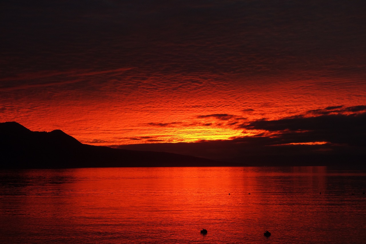sunset lake vevey free photo