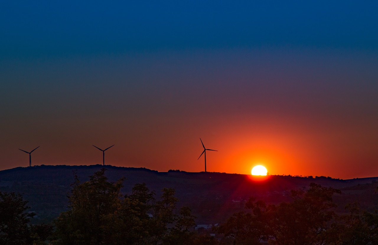 sunset wind power energy free photo