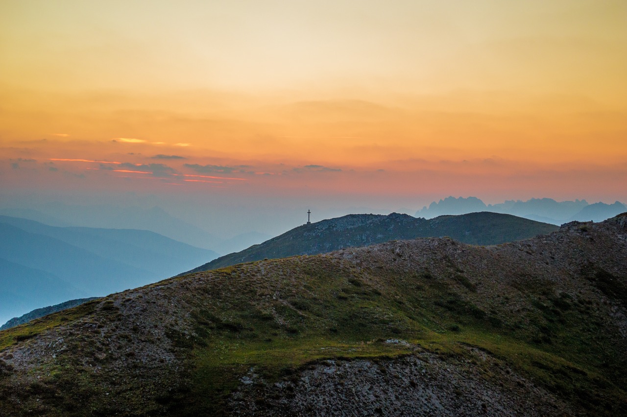 sunset mountains cross free photo