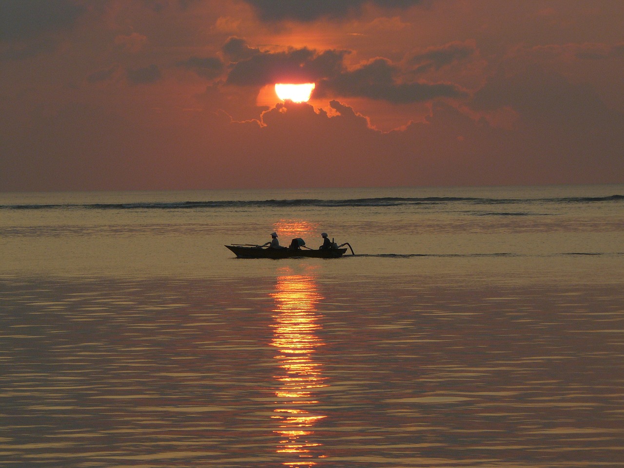 sunset boat sea free photo