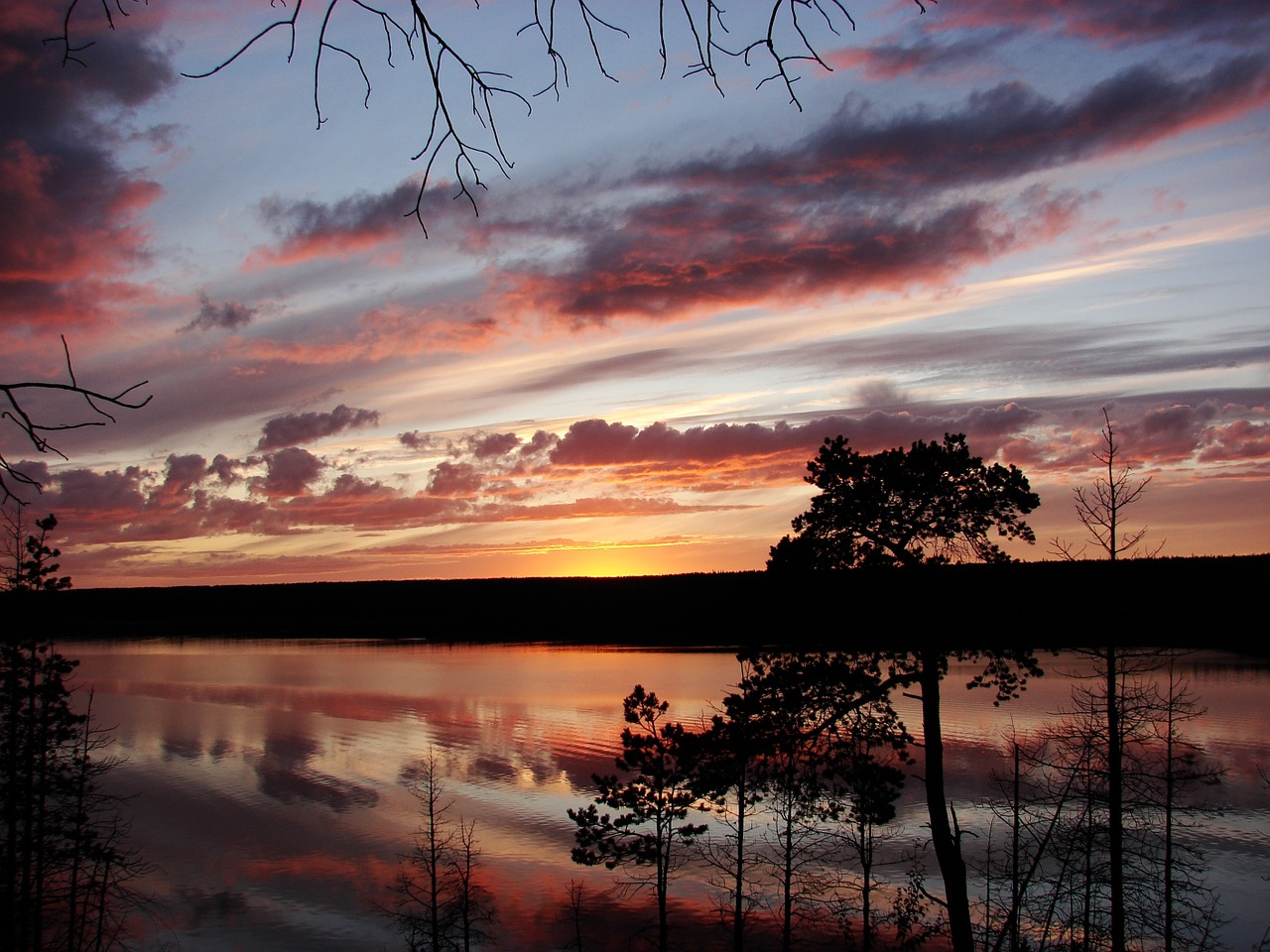 sunset lake clouds free photo