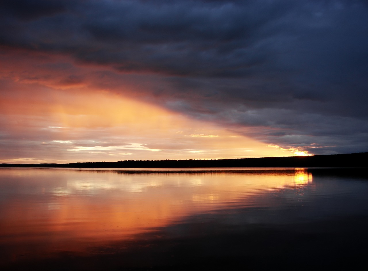 sunset lake clouds free photo