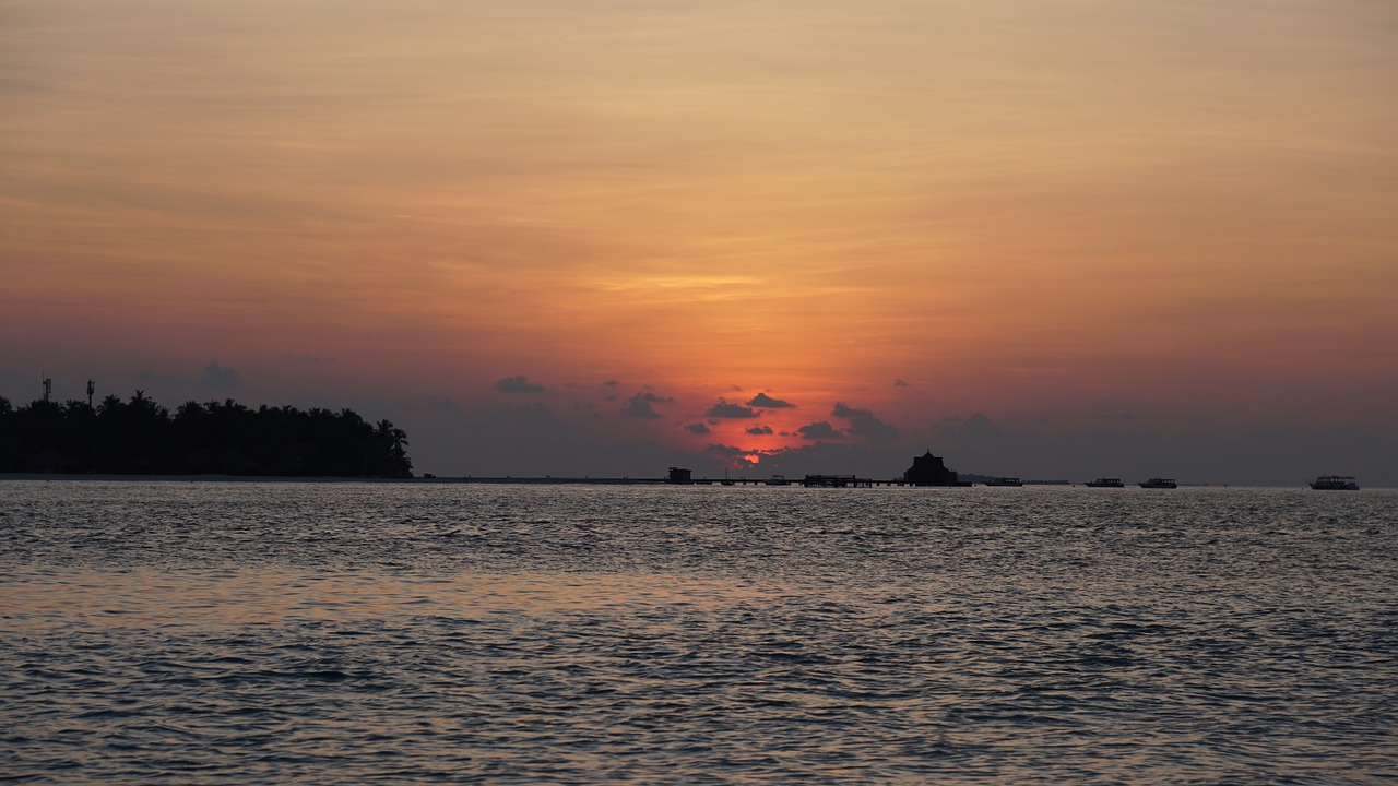 sunset maldives sea free photo